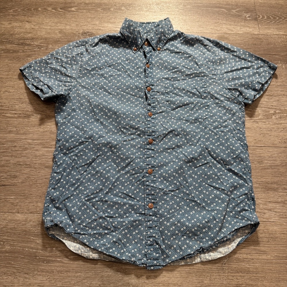 J Crew Shirt Mens Small Blue Geometric All Over Print Cotton Button Up - Picture 2 of 10